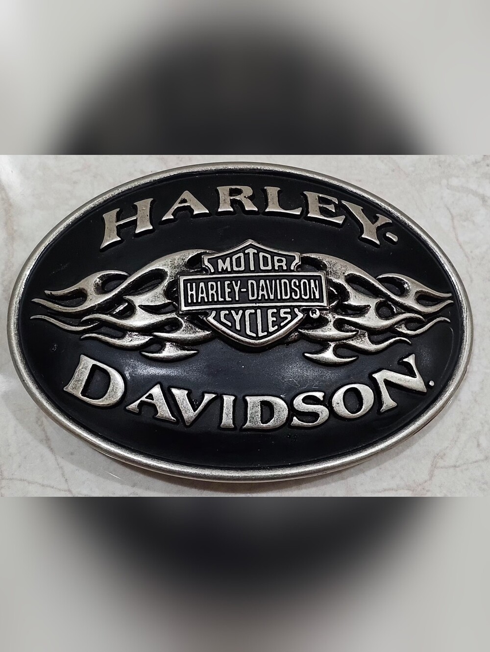 Harley-Davidson Black and Silver Flame Oval Belt Buckle